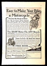 1917 Shaw Motor Attachment ?Easy to Make Your Bike a Motorcycle? Motorbicycle