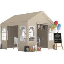 Outsunny 3 x 3 m Partyzelt, Outdoor Überdachungszelt mit Seitenwänden, beige
