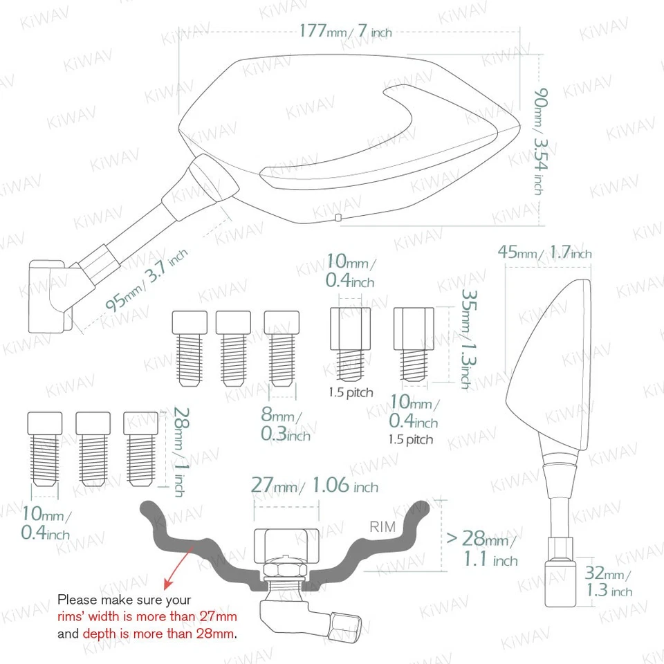 Black mirrors BUCK+ tire pressure sensor 10mm 1.5pitch fits BMW R1200GS R1200R - Image 2 of 4