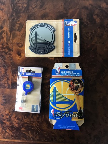 GOLDEN STATE WARRIORS ~ 2 pks Pencils, Can Koozie, Auto Emblem, Badge Reel - NWT - Picture 2 of 3