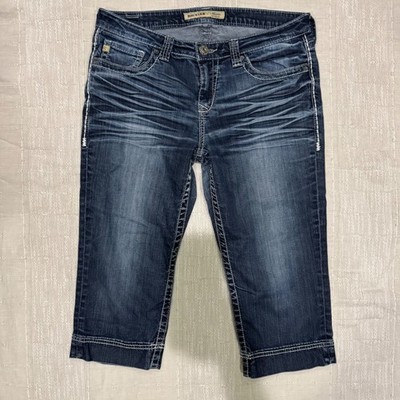 Big Star Maddie Mid Rise Dark Wash Denim Capri Jeans Sz 29 Thick Stitch Cropped