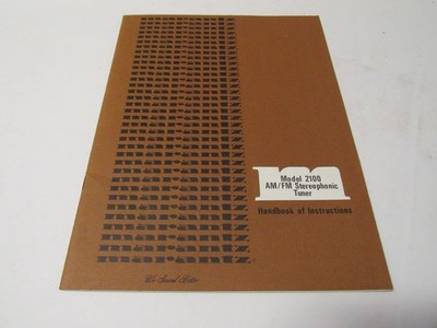 Marantz Handbook of Instructions Model 2100 AM/FM Stereophonic Receiver