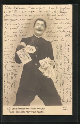 AK Si une surprise fait votre affaire, Mann mit diversen Zeitungen 1903 