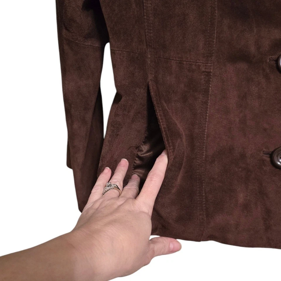 Blazer Preston & York Vintage Marrón Cuero Genuino Gamuza Pecho Único Talla XL Foto 4 de 4