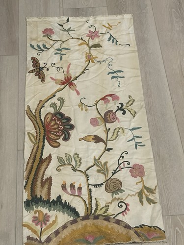 51x23" Hand Embroidered Vintage Uzbek Table Cloth Or Wall Hang