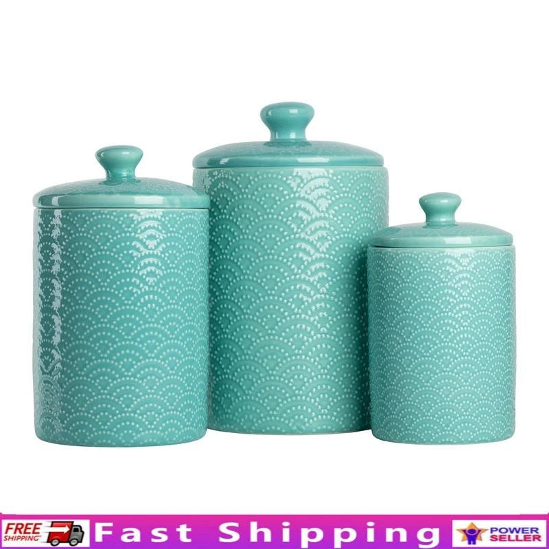 Ceramic Canister Set W/ Gasket Lid Decorative Storage Kitchen Containers