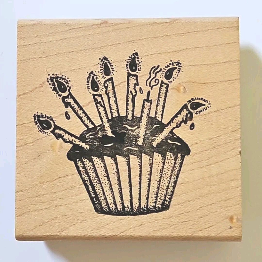 CUPCAKE WITH CANDLES 5002G Stamps N More Rubber Stamp Birthday Cake Party b54-image