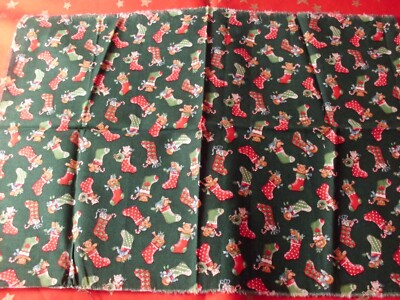 Lot De 2 Coupons De Tissu Noël - Coton Rouge Motif Fêtes - Neufs - Fabriqué En France
