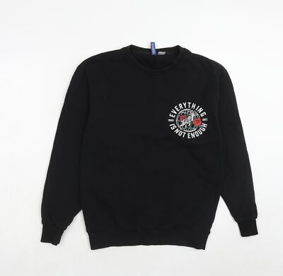 H&M Mens Black Cotton Blend Sweatshirt Size XS Slogan