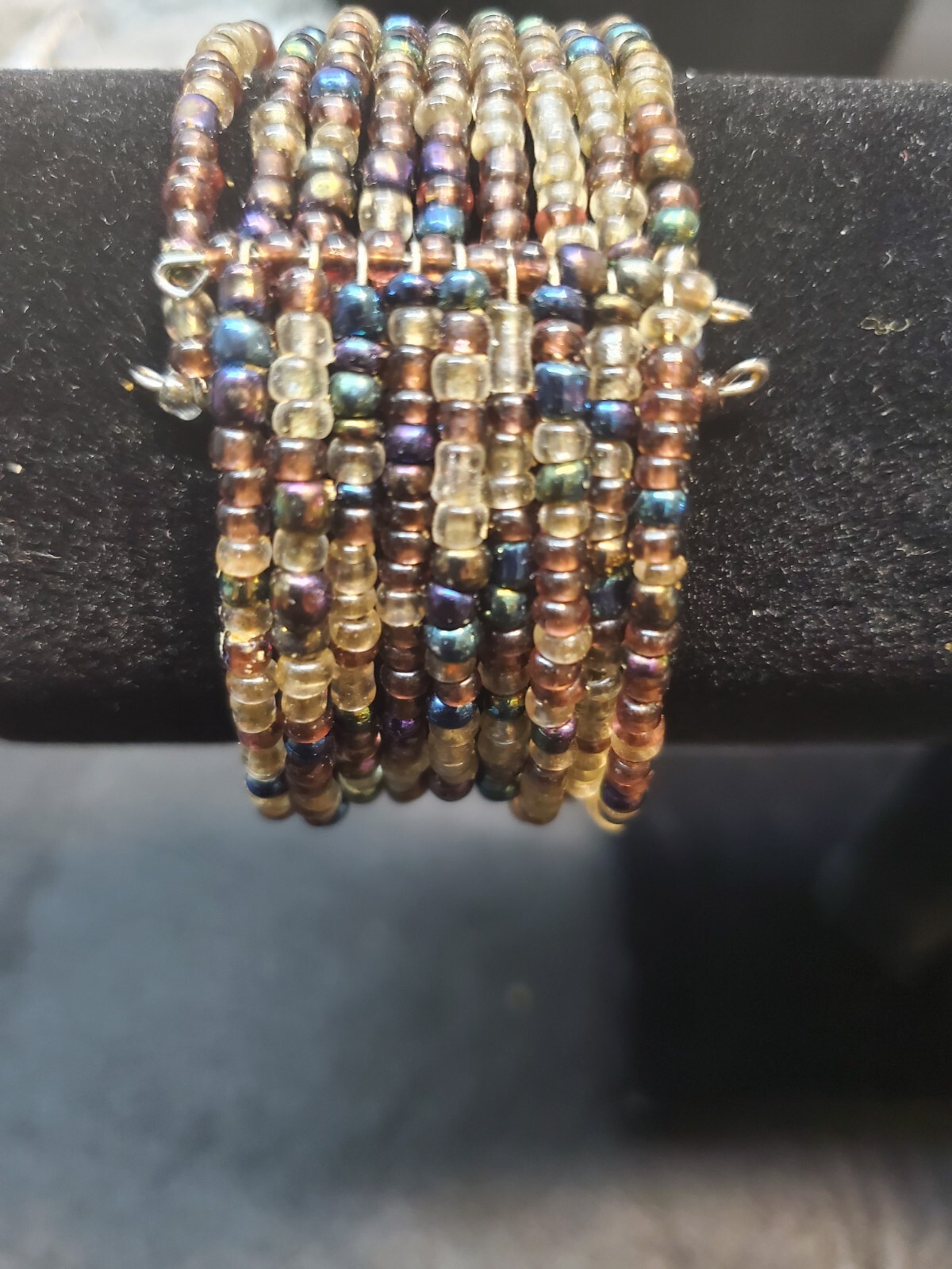 Memory Wire Beaded Bracelets Copper Tone Bead Wra… - image 4