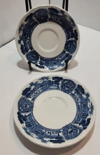 Vtg "America Hurrah" J&G Meakin England Ironstone Saucers 2 Blue and White
