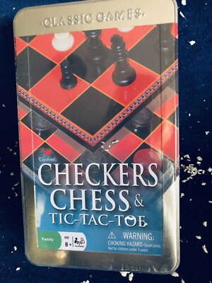 Cardinal Chess Checkers Tic-Tac-Toe 3 Games in 1 Set Travel Tin Box NEW, SEALED