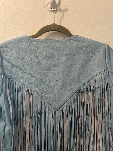 One Teaspoon WANDERER Fringed Baby Blue Dream Short Lined Leather Jacket NWT XS - Picture 21 of 24