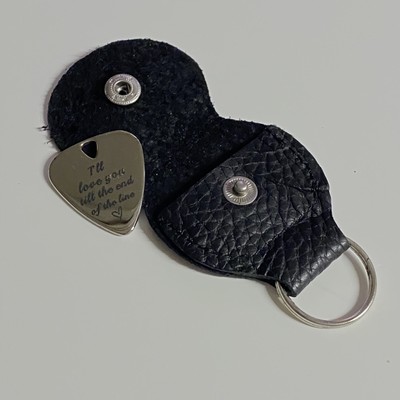 Metal Guitar Pick I Ll Love You Till The End Of The Line Genuine Leather Case Ebay