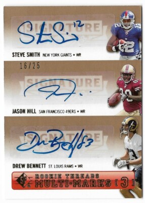 Smith/Hill/Bennett 2007 SP Rookie Threads Multi Marks Autograph Triple #SHB /25