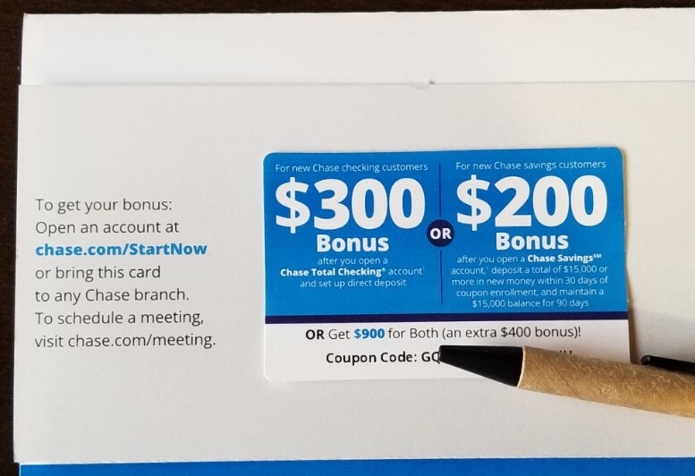 Chase Bank 900 Bonus Checking Account Opening Coupon Expires 1/24