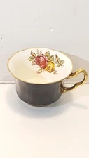 VINTAGE Adderley Black Gold trim Floral tea cup Pink Yellow Rose
