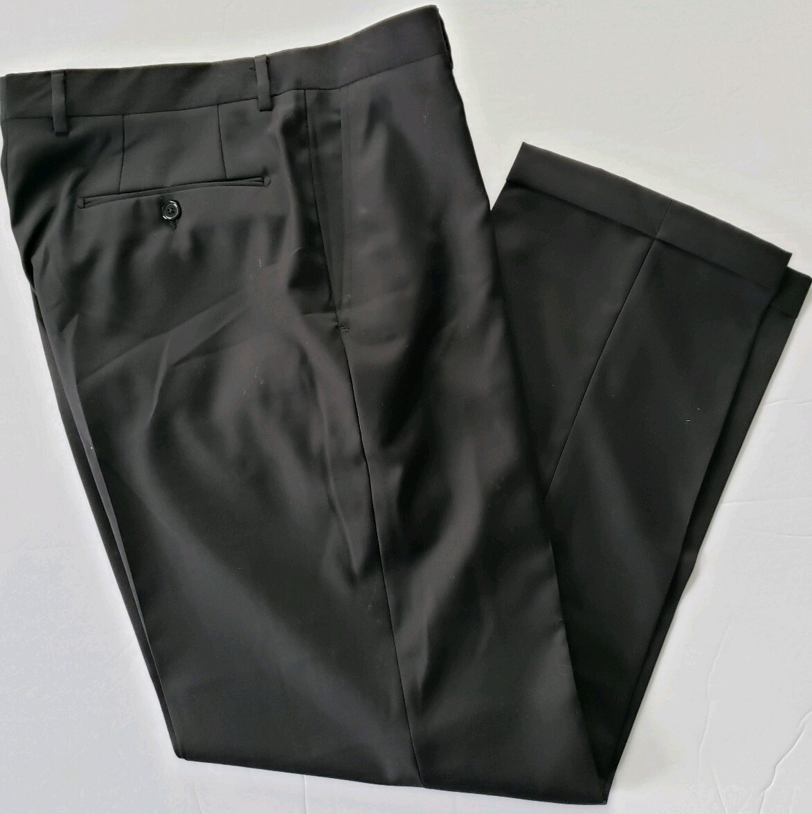 SANTORELLI ’Romeo' 100 Virgin Wool Black Flat Front Dress Pants Men’s