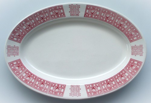 3 Vintage Buffalo China Restaurant Ware Tien Hu Asian Red Oval Platter 12-5/8" - Picture 5 of 12