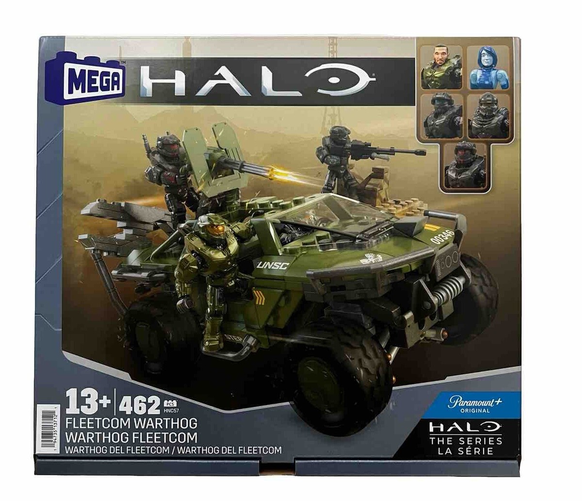 MEGA Halo The Series HNC57 Jeu De Jouets De Construction De Véhicules Fleetcom Warthog ATV Avec 469 Pièces, 5 Micro Figurines D'action, Articulation Articulée, Enfants Et Fans