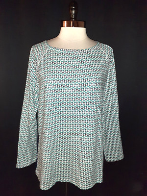TALBOTS Plus Size 2X Shirt Top Blue Pink White Floral Long Sleeve Stretch Knit