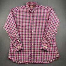 Gitman Bros Shirt Men's Large Pink Blue Plaid Butto Down Made in USA
