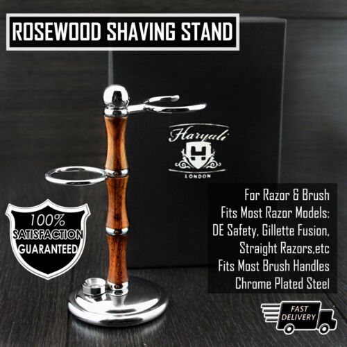 Men Shaving Brush Stands, Straight Razor + Safety Razors Stand Wooden & Steel - Picture 1 of 2