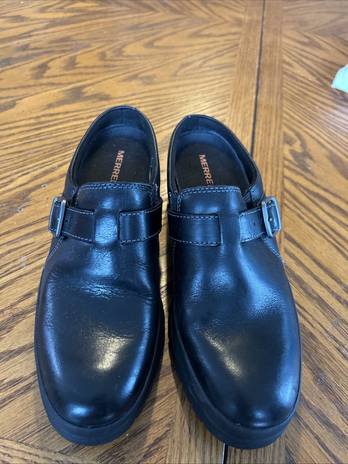 Zoccoli casual Merrell taglia 8 in pelle nera con fibbia