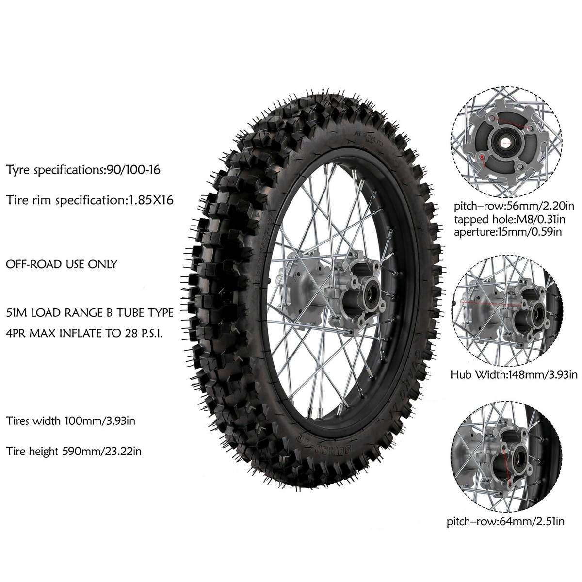 90/100-16 Rear Wheel Rim Tire Disc Rotor Sprocket Brake Kit for