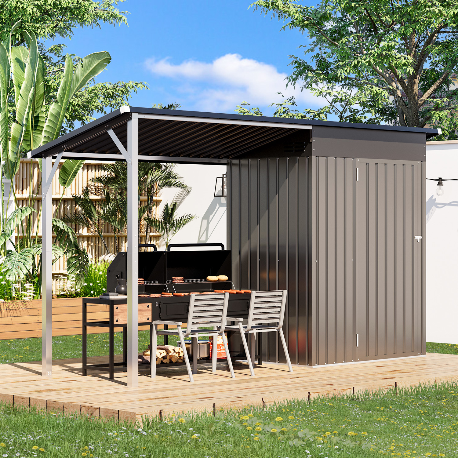 Tool Shed Attached Hardtop Metal Pergola Gazebo