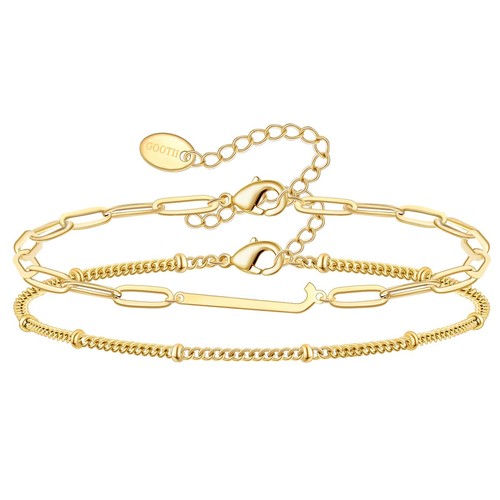 Initial Bracelet Set Dainty Gold Letter Bracelet 14K Gold Plated Stainless Steel