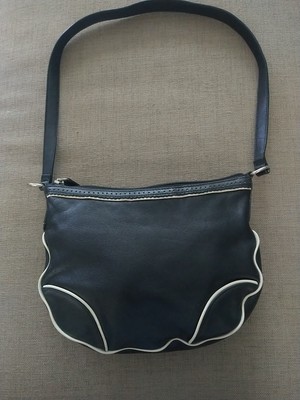 Talbot's Leather Shoulder Bag/Purse, Black W/White Piping