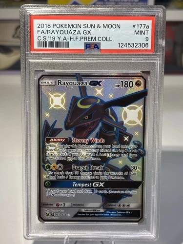 Pokemon 2019 SM Celestial Storm Rayquaza GX 177a/168 Full Art PSA 9