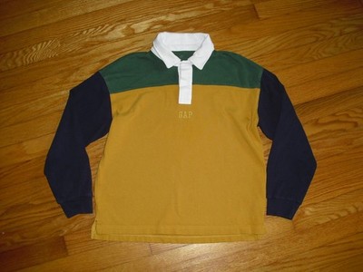 Gap Kids Logo Rugby Polo Shirt Color Block  Long Sleeve Size Large Cotton