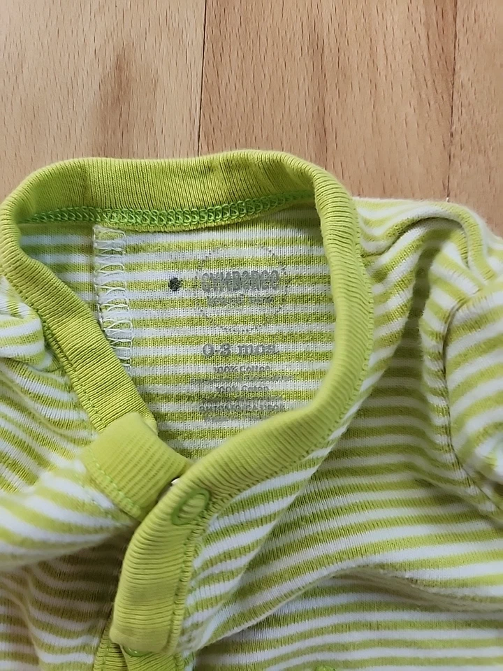 Gymboree 0-3 Months Caterpillar Green White Striped Footed Mitten Romper Cotton - Image 3 of 4