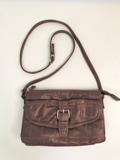 Brown Pebbled Faux Leather Crossbody Bag Multi Pocket Organizer Adjustable Strap
