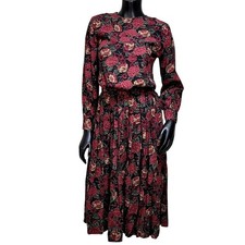 Pendleton Country Sophisticates Vintage Floral 2 Piece Skirt Set Red Black Sz 4P