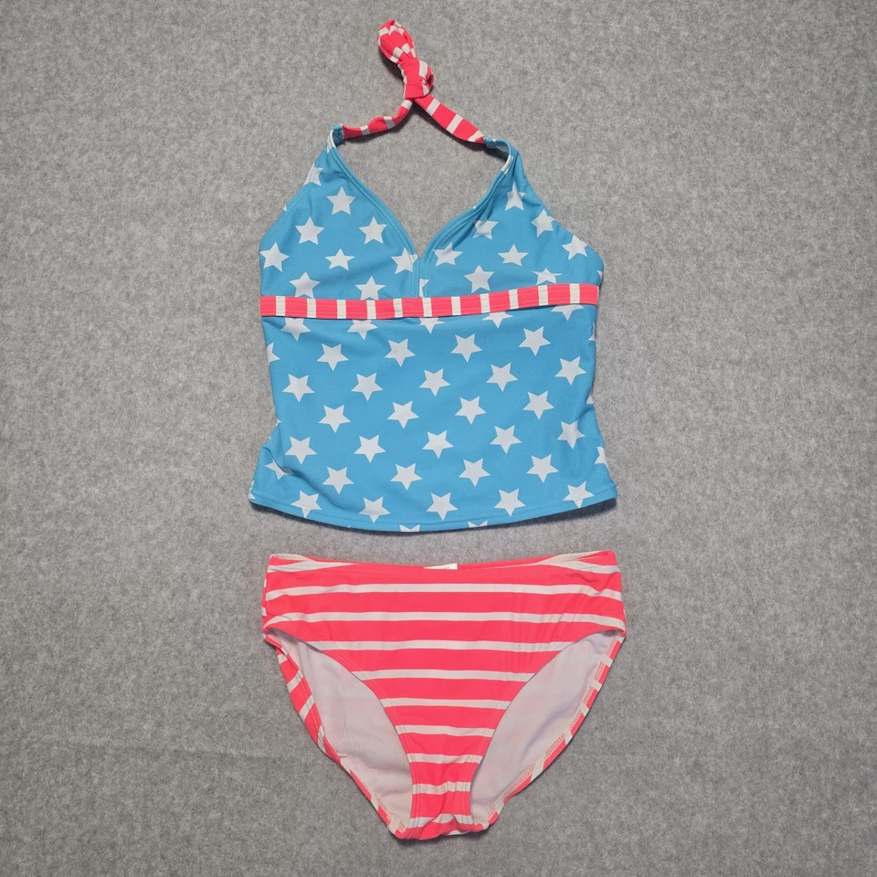 Circo Girls Halter Tankini Two Piece Swimsuit Set L 10/12 Americana Pastel Stars - Image 2 of 4