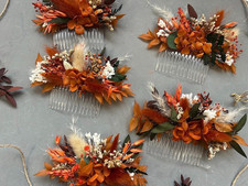 Floral Hair Comb Orange White Green Artificial Flowers Plastic Bridal Accessory