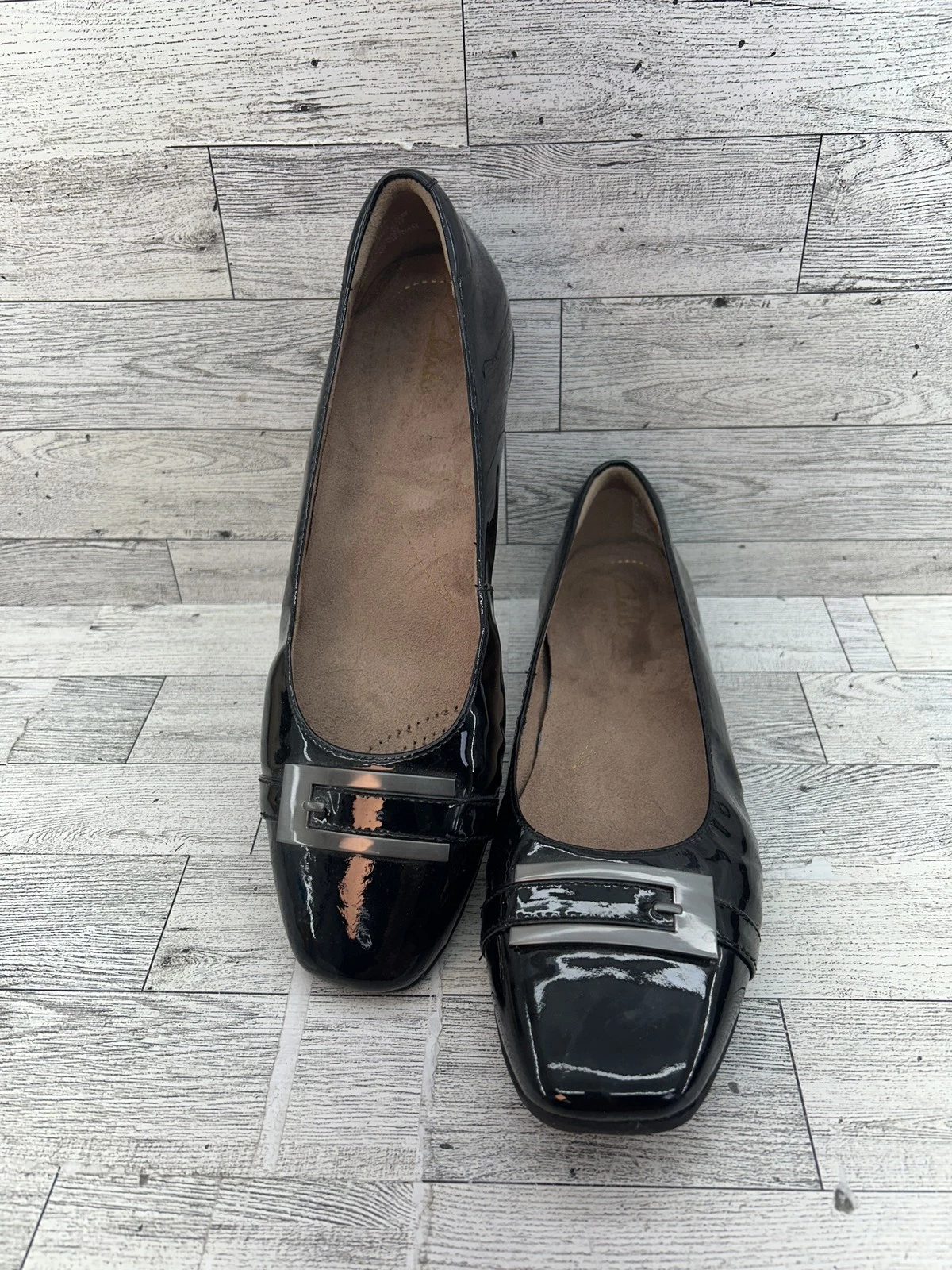 Scarpe Clarks donna taglia 8 nere vernice ballerine comode mocassini slip on