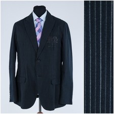 Mens Striped Blazer 42L UK Size TOM TAILOR Black Cotton Sport Coat Summer Jacket