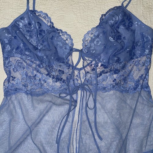 Victoria’s Secret 100% Silk Body Babydoll Lace Cups Size M Periwinkle Blue Sexy - Picture 2 of 12