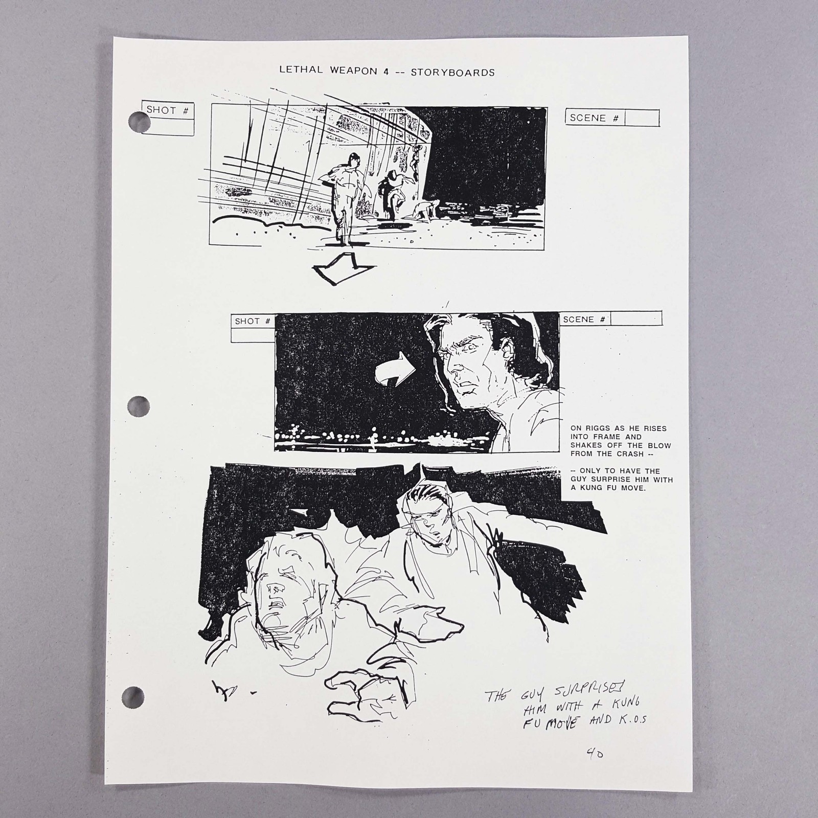 Lethal Weapon 4 Production Used Storyboard Riggs Kung Fu KO Boat Fight Scene