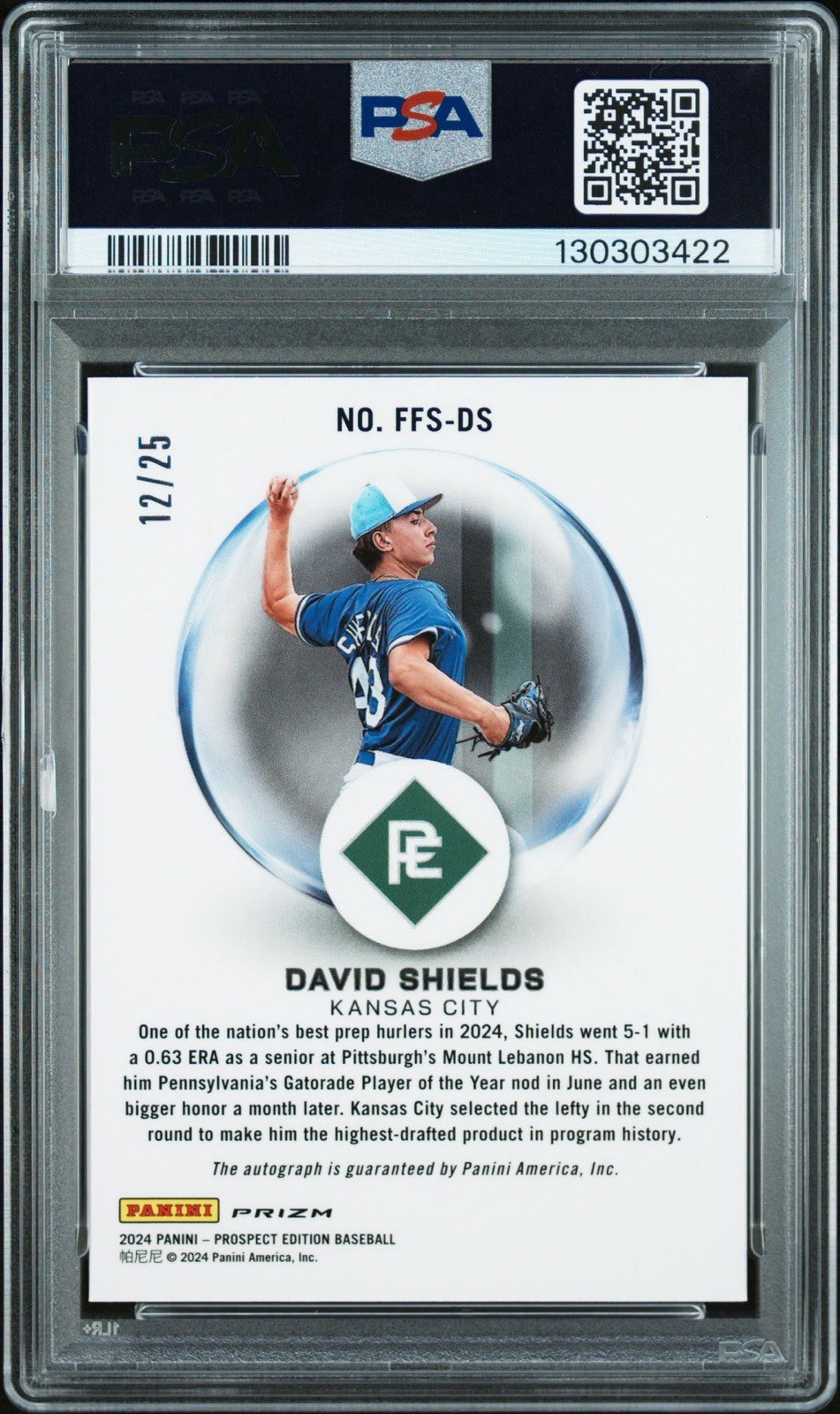 ⚾ David Shields 2024 Prospect Edition Franchise Mojo Auto /25 PSA 10 Royals view 2
