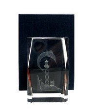 COLLECTIBLE - 3D LASER-ETCHED LUCITE TOWER & MARLIN PAPERWEIGHT, w/PLUSH CASE