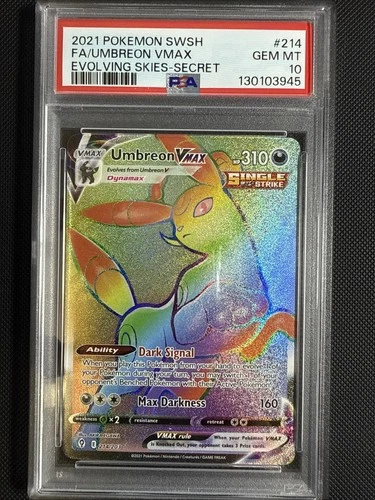 2021 POKEMON SWORD & SHIELD EVOLVING SKIES SECRET UMBREON VMAX 214 FA PSA 10