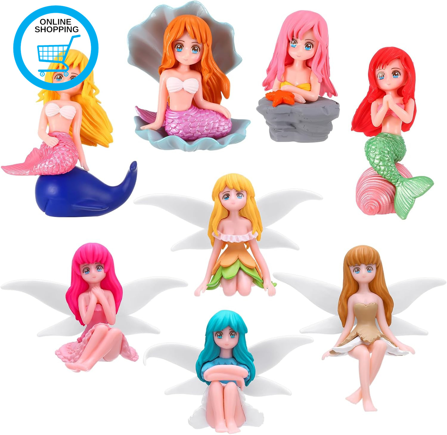 8Pcs Fairy Garden Accessories Miniature Flower and Mermaid Fairies Figures Garde