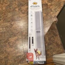 Hakuna Pets Small Mesh Sliding Pet Door White Aluminum Adjustable 55.1-84.3in H