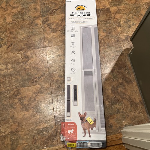 Hakuna Pets Small Mesh Sliding Pet Door White Aluminum Adjustable 55.1-84.3in H