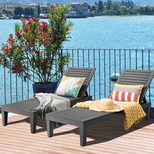 Set of 2 Patio Outdoor Chaise Lounge Chair Recliner w/ Adjustable Backrest Black
